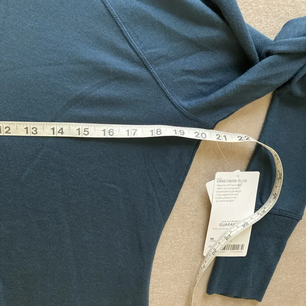 Athleta Criss Cross Sweatshirt Dress Sz M New Navy Cozy Soft Modal Athleisure - Picture 10 of 11